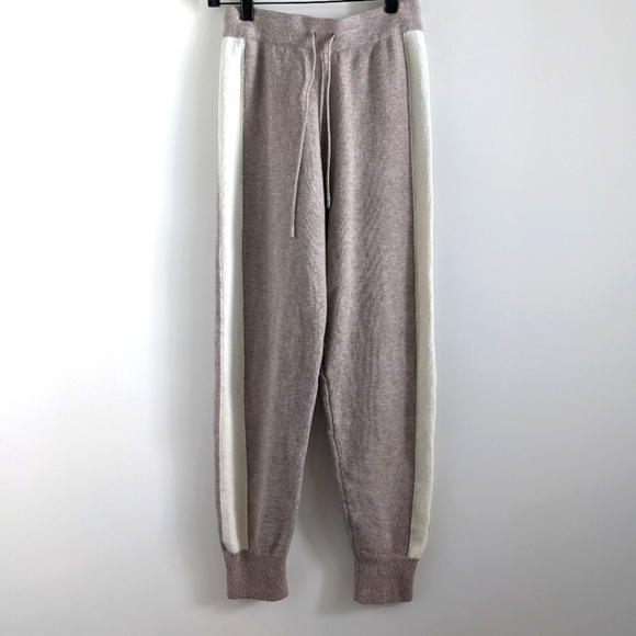 𝅺lulu's Beige Sweater Knit Joggers XS Track Stripe Loungewear Neutral - Picture 1 of 11